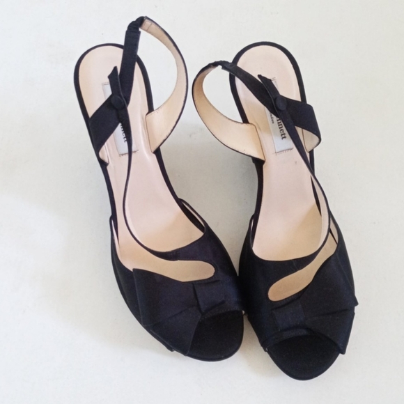LK Bennett black satin strappy wedge heels - Picture 4 of 12